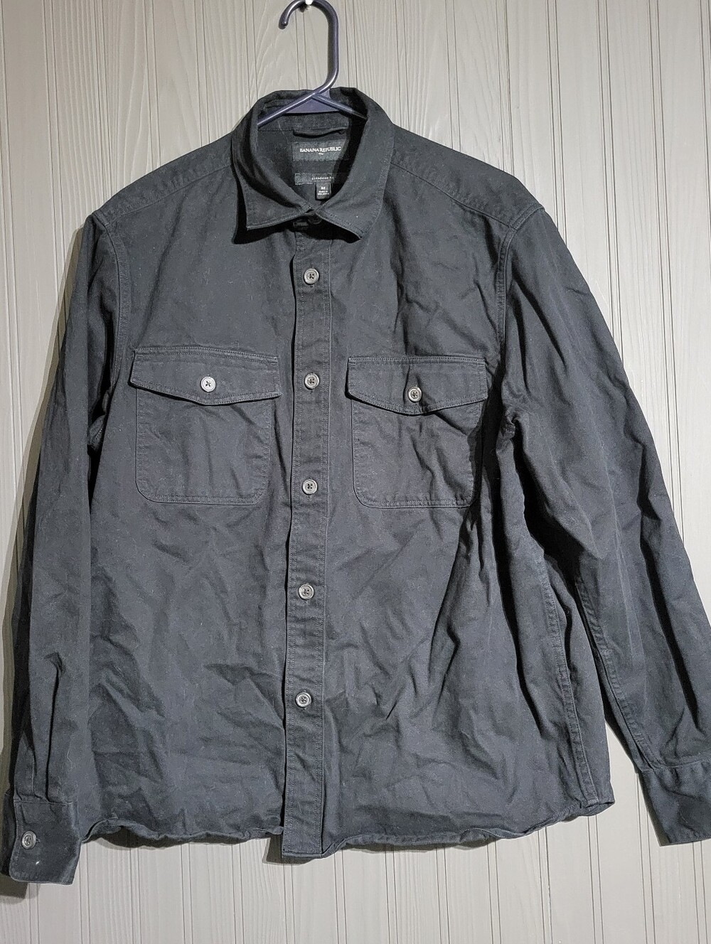 Banana Republic Long Sleeve Utility Shirt Standard Fit Black Men's Medium